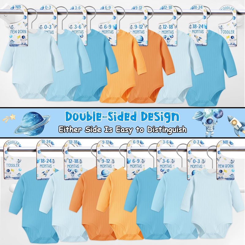 CORNER LACE Baby Closet Dividers 8PCS, Outer Space Themed Wooden Double-Sided Clothes Size Hanger Organizer from Newborn to Toddler for Nursery Decor Baby Shower Birthday Gift Blue - Image 2